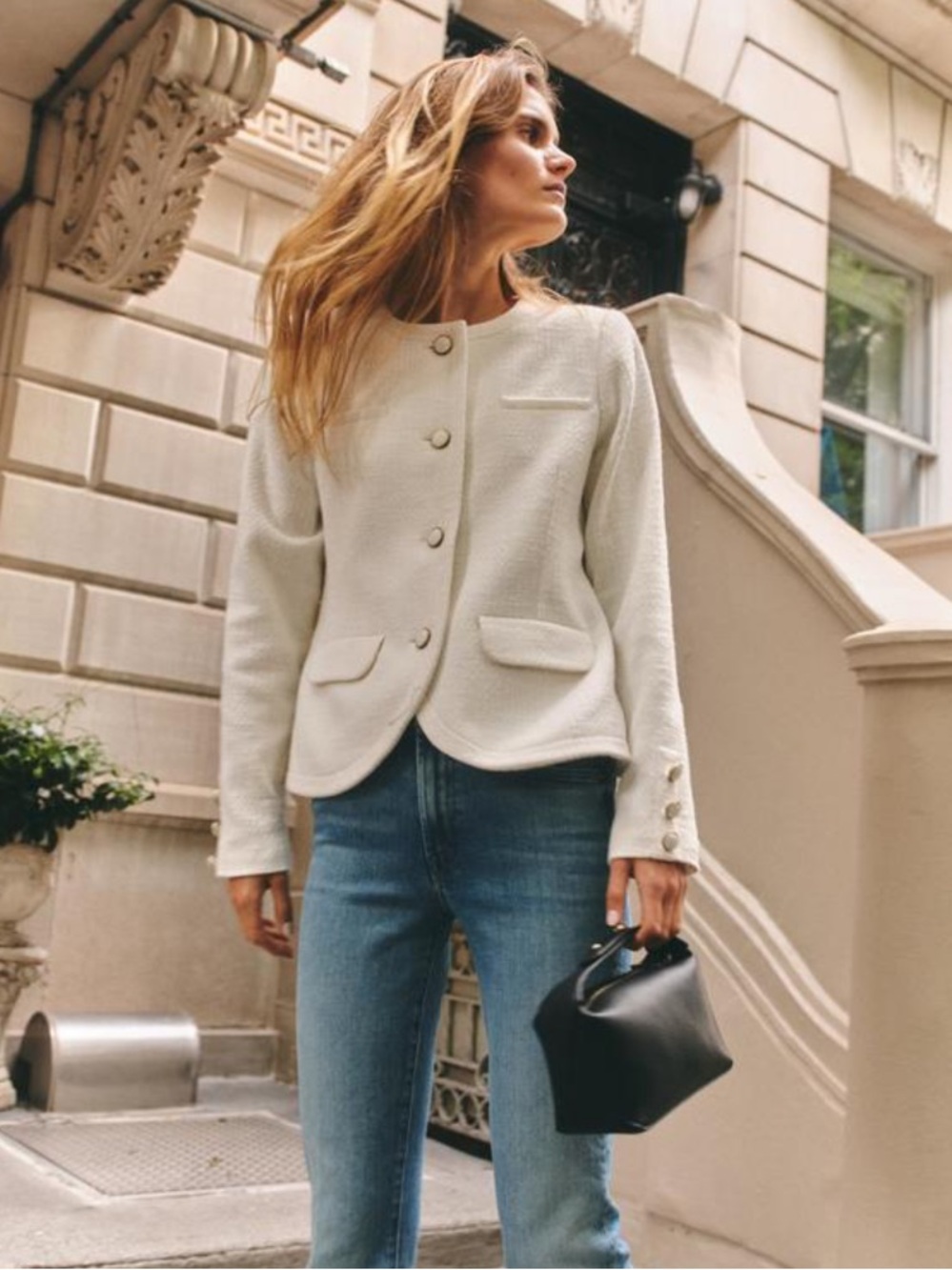 NWT Cartolina Nantucket Jacket The Lane Tweed Button in Optic White